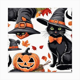 Cute Cat Halloween Pumpkin (37) Canvas Print