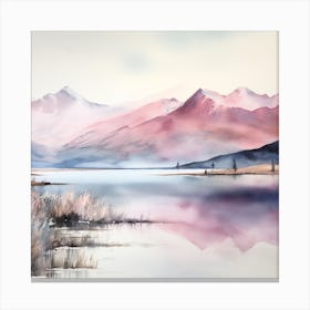 Watercolor Of A Lake Pink Aesthetic Landscape Canvas Print