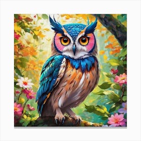 Colorful Owl In The Forest Canvas Print