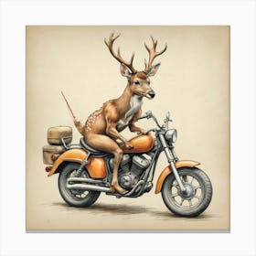 Deer On A Motorcycle 3 Canvas Print