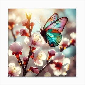 A Butterfly Landing On A Blooming Cherry 1 Canvas Print