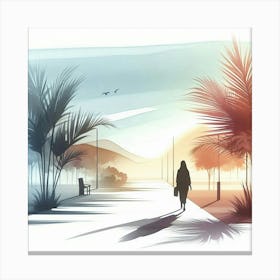 Woman Walking In The Park Canvas Print