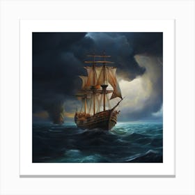 Ship In Stormy Sea.2 Canvas Print