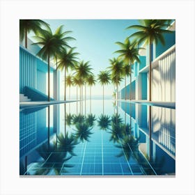 Swimming Pool With Palm Trees Canvas Print