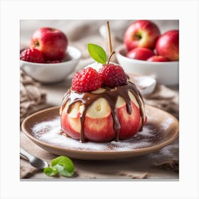 Apple Dessert With Chocolate And Raspberries Canvas Print