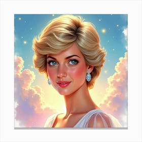 Elegant Princess Diana S Portrait With A Radiant Colorful Watercolor Sky 1 Canvas Print