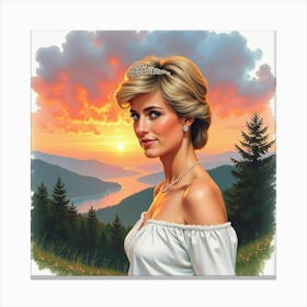 Elegant Watercolor Of Princess Diana With A Picturesque Sunset View 1 Canvas Print