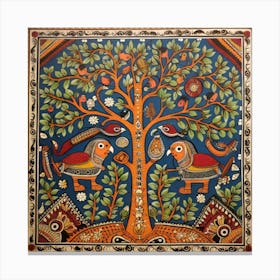 Tree Of Life Madhubani Painting Indian Traditional Style Canvas Print
