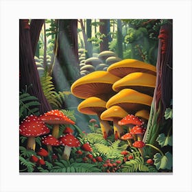 Mushrooms In The Forest 5 Canvas Print