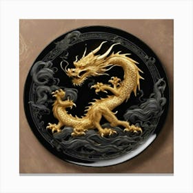 Plato Negro Dragon Dorado Adorno De Pared Canvas Print