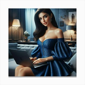 Sexy Woman With Laptop 4 Canvas Print