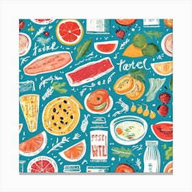 Food And Drink Seamless Pattern, Foodie Traveler A Delicious Pattern Featuring Iconic Dishes From Different Countries Canvas Print