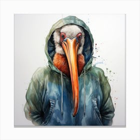 Watercolour Cartoon Pelican In A Hoodie 3 Canvas Print