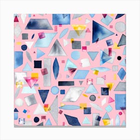 Geometric Pieces Pink Square Canvas Print