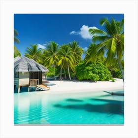 Tropical Beach With Palm Trees 3 Canvas Print