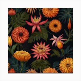 Seamless Pattern With Orange Flowers Canvas Print