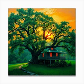 House Under A Tree Canvas Print