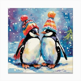 Penguins In Winter Canvas Print