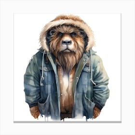 Watercolour Cartoon Muskox In A Hoodie Canvas Print