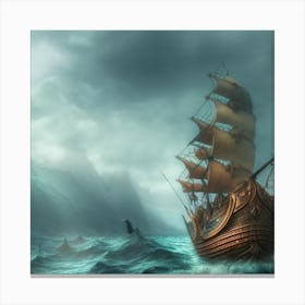 Viking Ship In Stormy Sea Canvas Print