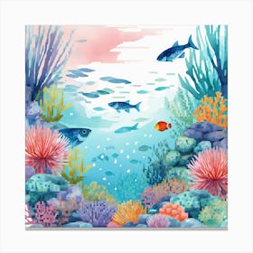 Peaceful Retreat Combine, Featuring Soft Watercolor Florals In Pastel Shades With C ,COLOR FISHES , SEA ART ,Seamless Pattern With Corals And Fish 2 Canvas Print