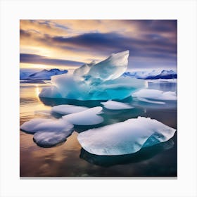 Icebergs At Sunset 27 Canvas Print