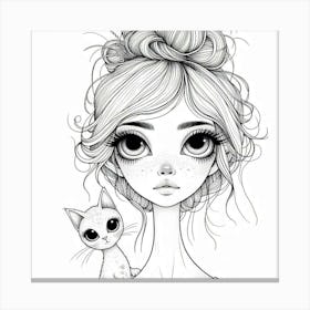 Cute Girl With Cat 1 Canvas Print