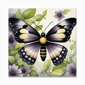 Butterfly With Purple Flowers 1 Canvas Print