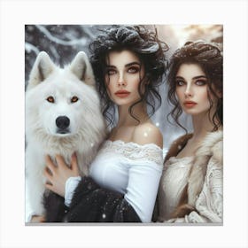 Two Women And A Wolf Canvas Print