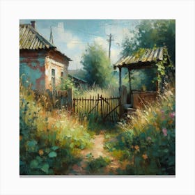 House And Abandoned Garden In The Countryside, Acrylic Painting Style Canvas Print