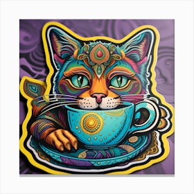 Cat In A Cup Whimsical Psychedelic Bohemian Enlightenment Print Canvas Print