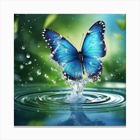 Blue Butterfly Splashing Water Canvas Print