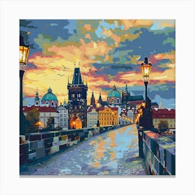 Prague At Sunset Oil Painting Canvas Print