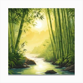 A Stream In A Bamboo Forest At Sun Rise Square Composition 402 Canvas Print