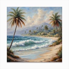 Palm Trees On The Beach, A Tranquil Beach Scene With Palm Trees And Gentle Waves art print 2 Canvas Print