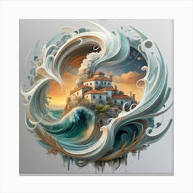 Mountain village sea waves tsunami 18 Canvas Print