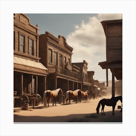 Western Town In Texas With Horses No People Perfect Composition Beautiful Detailed Intricate Insa (3) Canvas Print