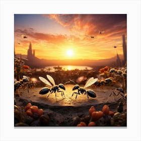 Ants Coordinate In A Bustling Colony Scene Minute Details Accentuating Their Cooperation Under The (4) Canvas Print