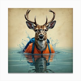 Deer In The Water Canvas Print