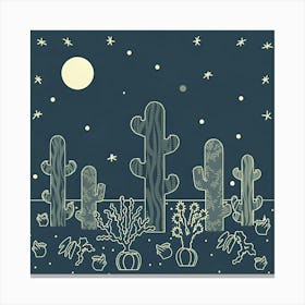 Cactus At Night Canvas Print