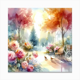 Watercolor Of A Park Canvas Print