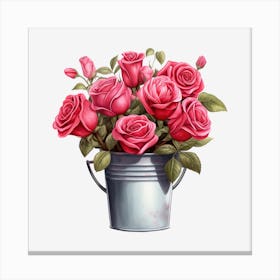 Pink Roses In A Bucket 1 Canvas Print