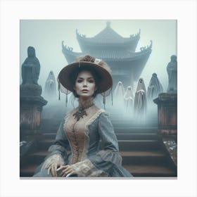 The Watchers 3/4 - (Beautiful woman  female classic ghosts scenic temple spectres memories dreams art AI Victorian mist fog)  Canvas Print