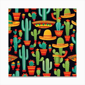 Mexican Cactus Pattern 11 Canvas Print