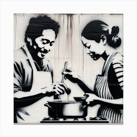 Asian Couple Cooking Canvas Print