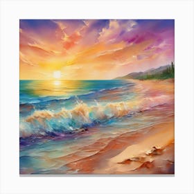 Seashore. Sand, waves, sunset and summer oil colors. California. Canvas Print