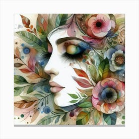 Woman'S Face With Flowers 1 Canvas Print