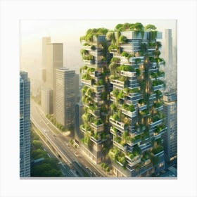 Tree-Lined Skyscraper Canvas Print