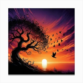 Tree At Sunset 4 Canvas Print