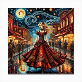 Victorian Girl In Red Dress Canvas Print